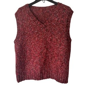 Hand Knit Grandpa Grandma Red Knit Marled Warm Winter Unisex X'mas Vest EUC M